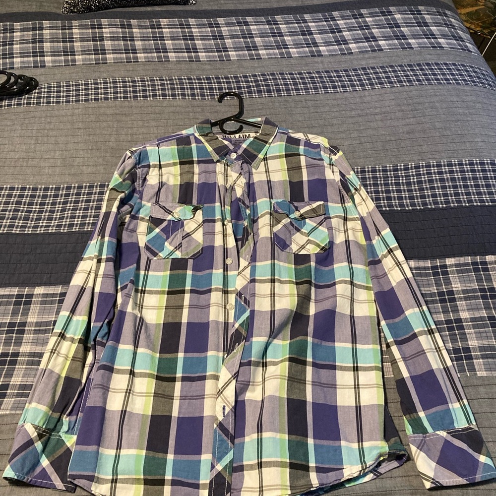 Casual Blue and Green Button Down Shirt